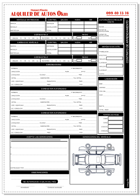Libretas contrato de alquiler de autos